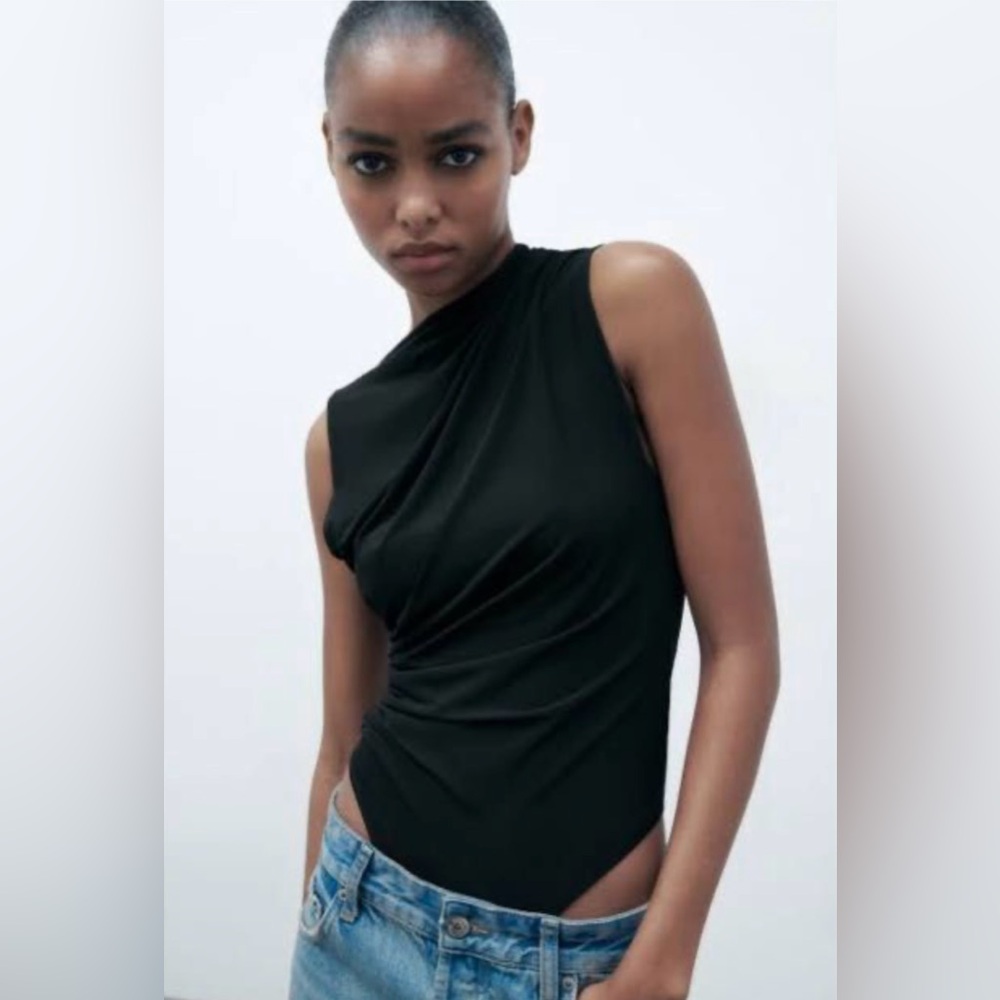 WORN 1X ZARA DRAPED TULLE BODYSUIT!